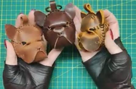 Выкройка брелок из натуральной кожи голова бульдога