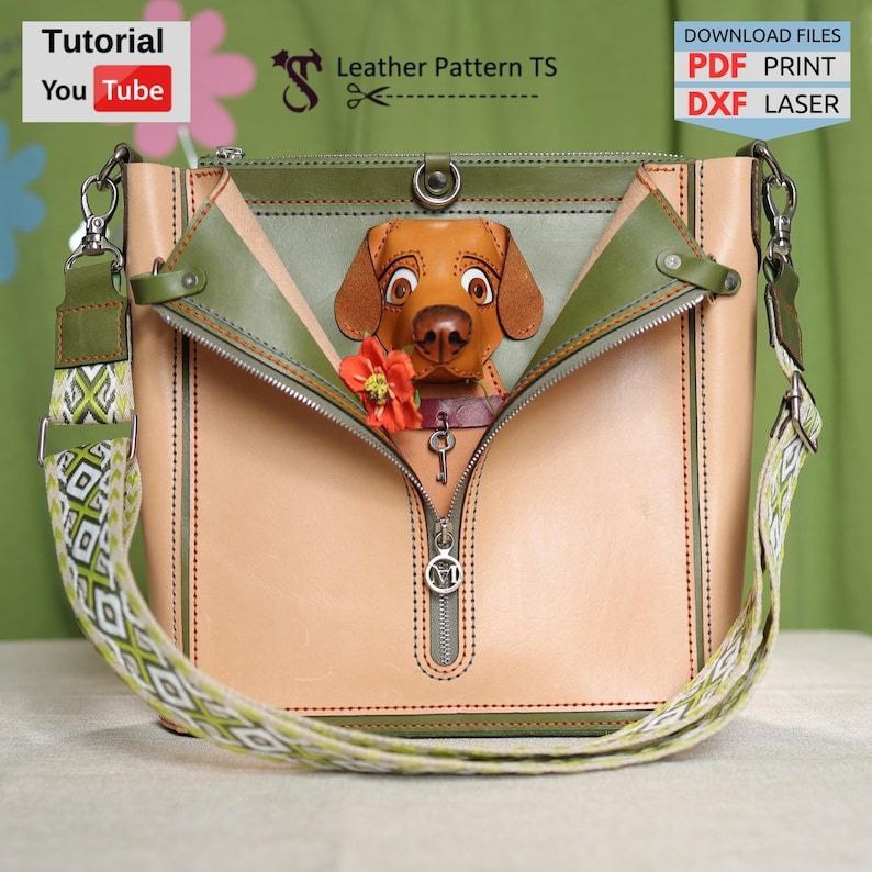 Выкройка кожаной сумки с головой пса от Leather Pattern TS